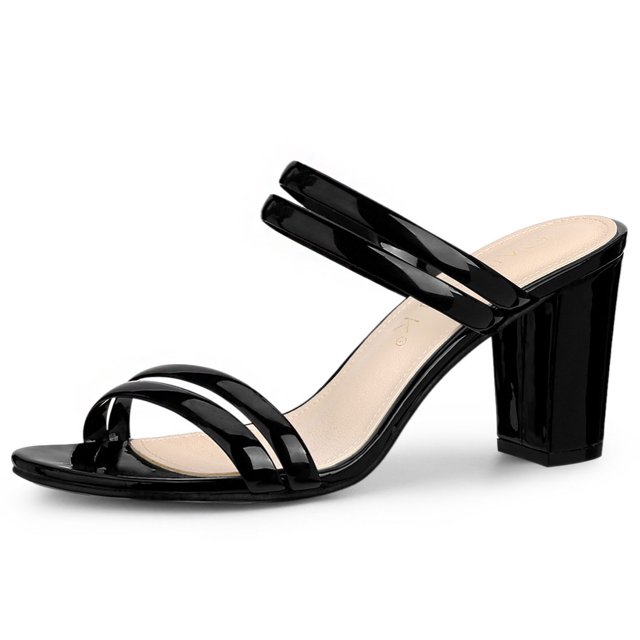 Sandalias Mules De Tiras Tacón Alto De Bloque para Mujer Allegra K Negro 40