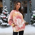 thumbnail image 2 of SCRAWLGOD Tie-Dye Pink Womens Casual Crewneck Sweatshirts Long Sleeve Fashion Tops Loose Fitting Pullovers with Drop Shoulder Design for Shopping Running, L, 2 of 6
