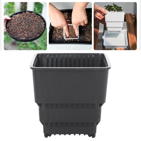 Square Plastic Plant Pots with Drainage, Root Control Nursery Pots for Succulents, Venus Flytraps, Cacti & Seedlings, Reusable Bonsai Planters for Indoor & Outdoor Gardening, Black 2.4''