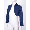 thumbnail image 5 of Yartina Kids Girl's Satin Shrug Flower Girl Dress Coat Floral Bolero Party Jacket Coat Cover up Short Navy Blue 4, 5 of 7