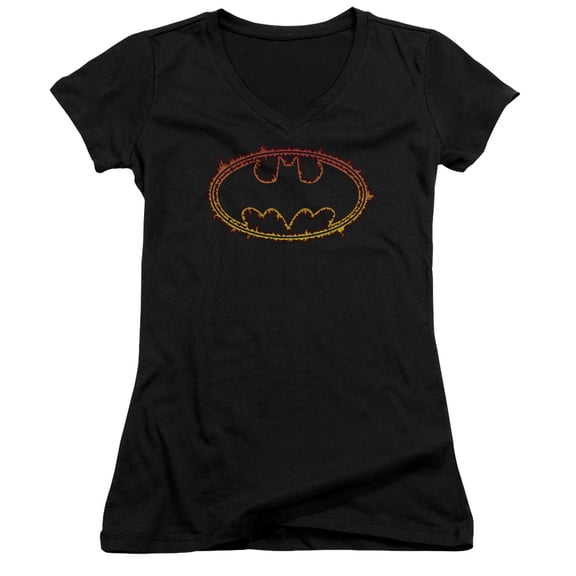 Batman Flame Outlined Logo Junior Women's T-Shirt V-Neck Black
