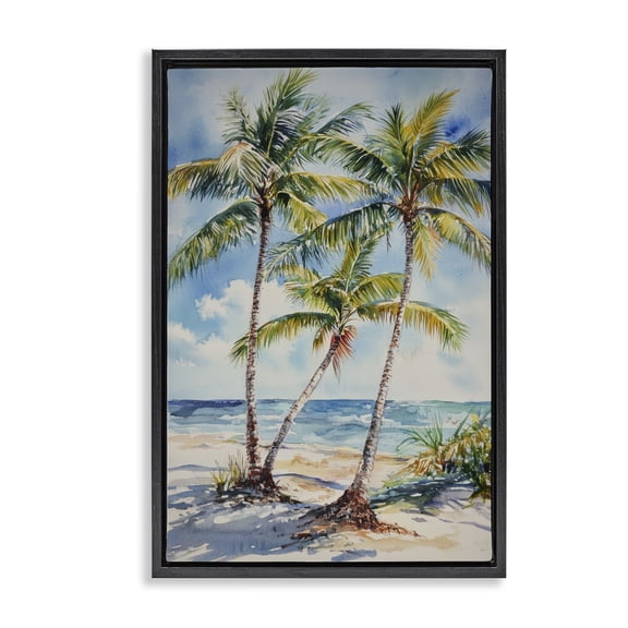 Stupell Industries Windy Palm Trees on Shore Black Framed Floater Canvas Wall Art, design by Petal Prints Design