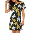 thumbnail image 2 of Picia Lilies Flowers Pattern Women’s Nightdress – Casual Short-sleeved Loose-Fit Sleepwear, Soft Cotton Short-Sleeve Sleep Shirt for Relaxation & Comfort, 2 of 6