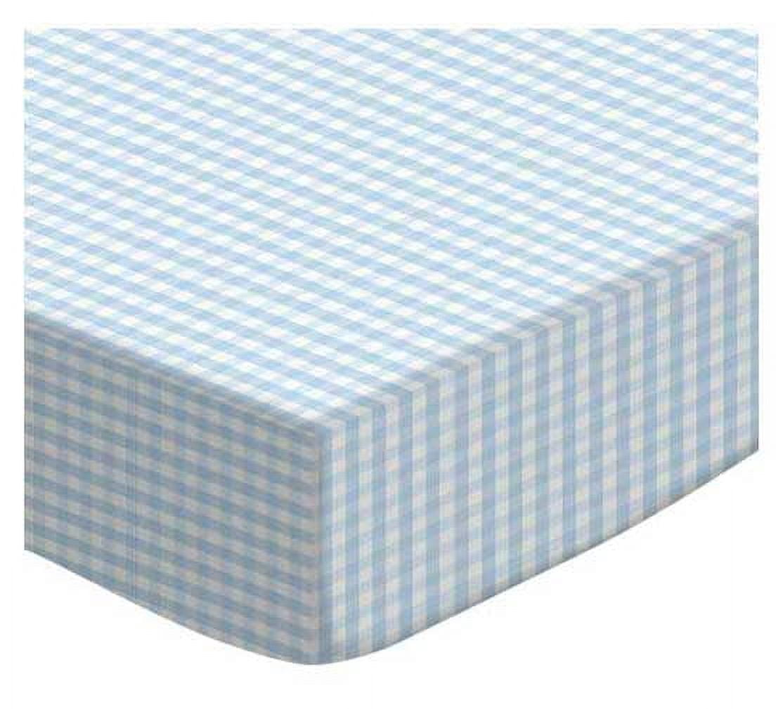 SheetWorld 100% Cotton Jersey Crib Sheet Set 28 x 52, Blue Gingham - Includes Fitted, Flat, & Baby Pillow Case