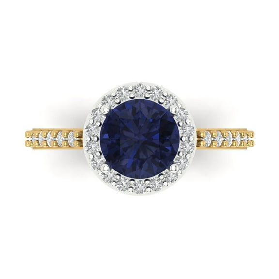 Halo Engagement Ring for Women - 1.86ct Simulated Blue Sapphire in 18K White/Yellow Gold Promise Ring