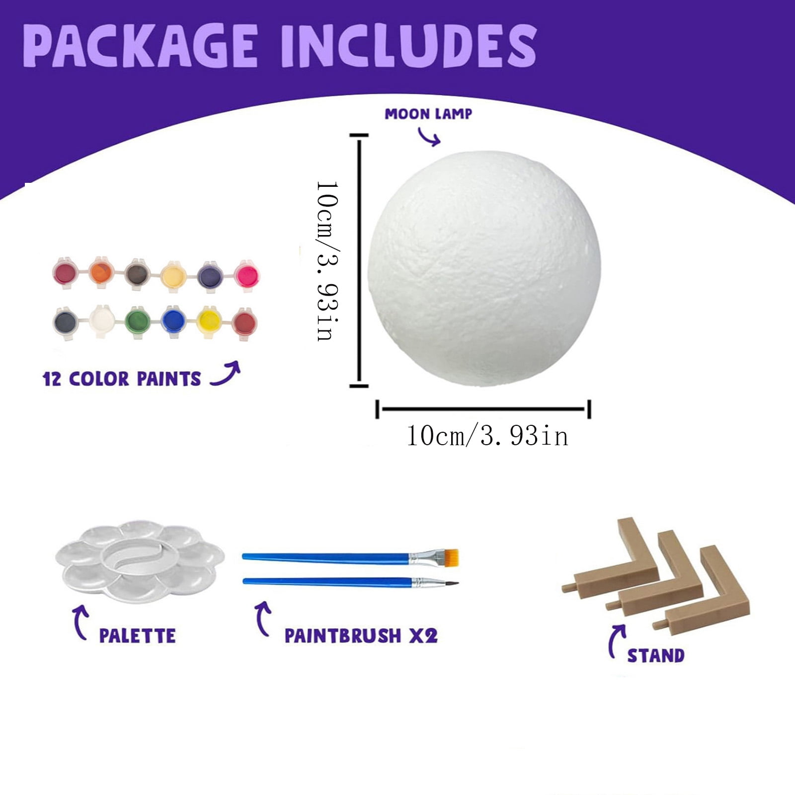 YZEGDCH Paint Your Own Moon Lamp Kit, 4inch Cool Gifts DIY 3D Moon Night Light, Arts and Crafts for K*ids Ages 8-12, Space Art Supplies Craft Kits, Teen Birthday Xmas Gifts Ages 3 4 5 6 7 8 9 10+