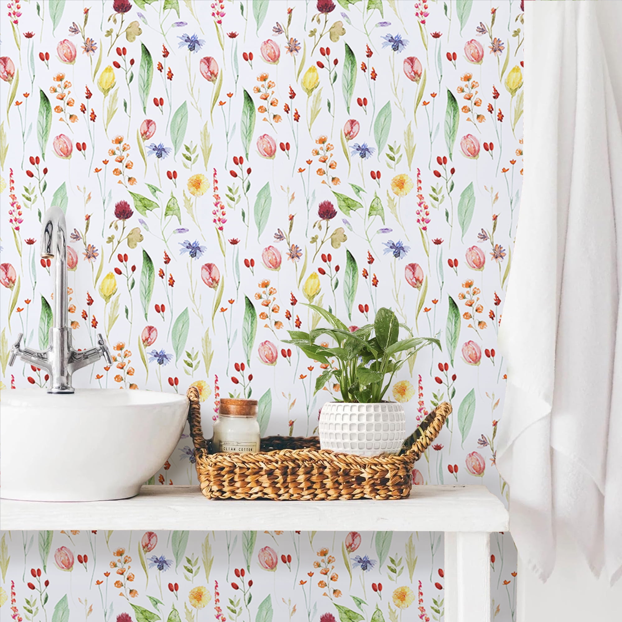 Abyssaly Peel and Stick Wallpaper 17.3 in×118.1 in Modern Wall Paper Watercolor Floral Self-Adhesive Removable Wallpaper