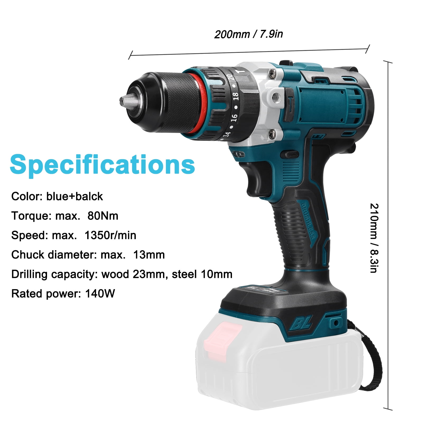 Drill 13mm Rechargeable Brushless Motor Electric Impact Drill Cordless Electric Screwdriver Multifunctional Electric Drill Handheld Electric Screwdriver Electric Power Tools