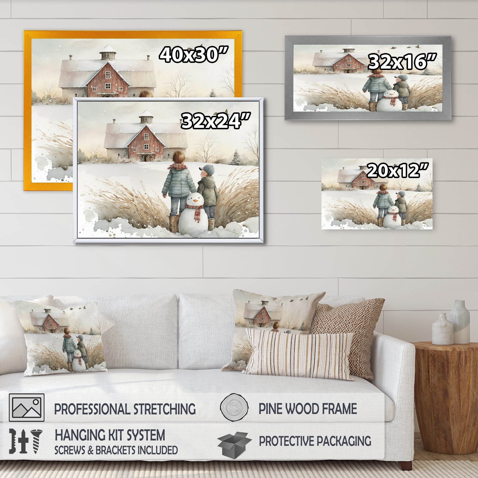 Designart Kids Playing In The Snow I Canvas Wall Art