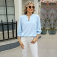 thumbnail image 2 of Previn Women's 3/4 Sleeve Blouse Puff Sleeve Top High Neck Summer Casual Chiffon Half Sleeve Soft Top Light Blue XX-Large, 2 of 5