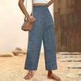 thumbnail image 3 of Womens Casual Floral Print Pants Loose High Waist Wide Leg Flowy Ankle Length Trousers Summer Beach Vacation Boho Pants Dark Blue XXL, 3 of 7