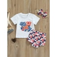 thumbnail image 2 of Bagilaanoe Independence Day Baby Girl Boys 3PCS Outfits Set Infant Star Stripe Pattern Short Sleeve T-shirt Tops Drawstring Shorts Headband, 2 of 8