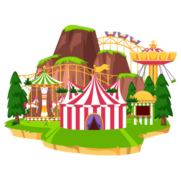 Circus Tent with Ferris Wheel and Roller Coaster with Mountain Background Artwork Creative Design Vinyl Wall Decal - Fun House Hut Playground Art for Nursery and Kid's Room Wall Decoration 20" x 15"