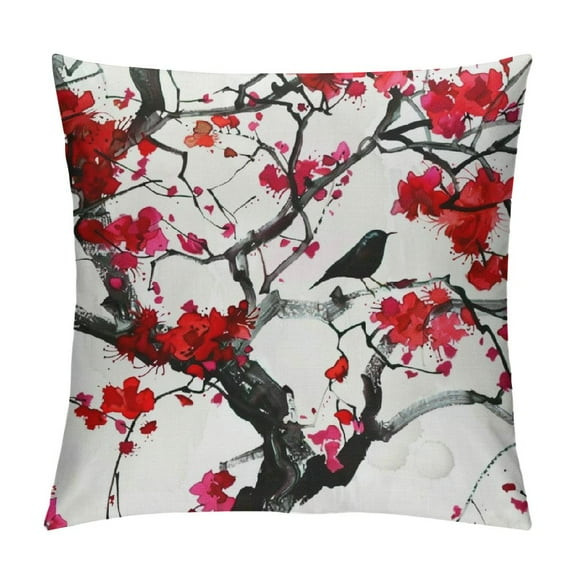 Qinduosi Spring Floral Pillow Covers Japanese Cherry Blossom Throw Pillow Covers Vintage Pink Flower Decorative Outdoor Pillowcase Cushion Covers for Couch Sofa Bedroom Home (of ) White