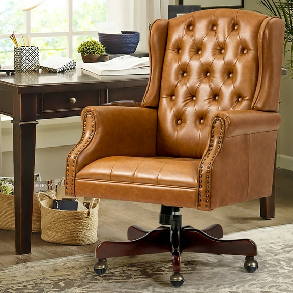 Homhum Classic Boss Office Chair, High Back Faux Leather Swivel Desk Chair, Adult, Brown
