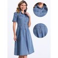 thumbnail image 2 of DARING DIVA Denim Collared Short Sleeve A-Line Midi Dress L Light Blue, 2 of 6