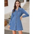 thumbnail image 2 of INSPIRE CHIC Robe-Chemise en Denim pour Femmes à Col en V avec Col Rabattu et Manches Roulées, 2 of 6