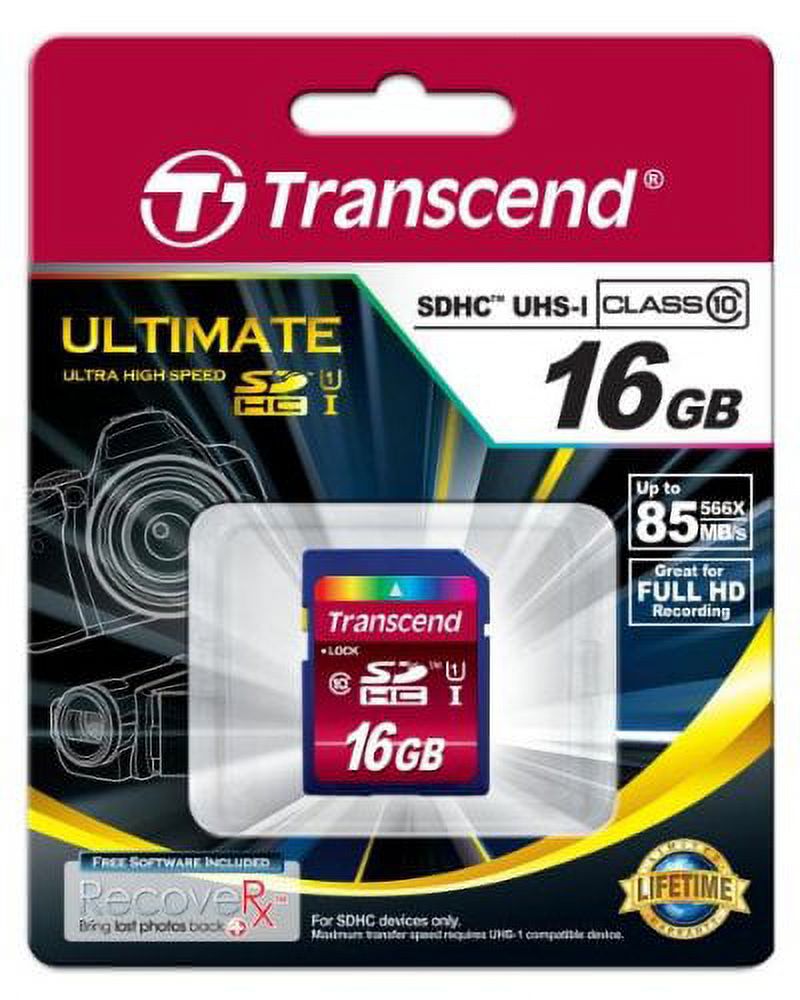Transcend 16GB SDHC Class 10 UHS-1 Flash Memory Card Up to 90MB/s (TS16GSDHC10U1) - image 2 of 2