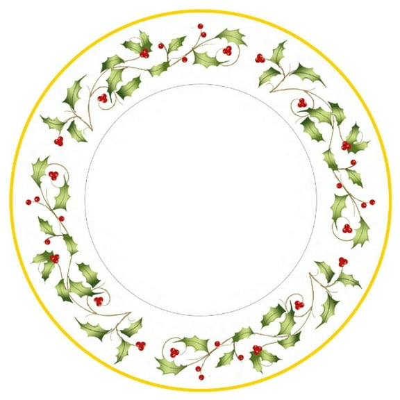Gusto Buono Christmas World Porcelain 12-Piece Dinner Set, 4 Cereal Bowls (6"), 4 Salad Plates (7.5"), and 4 Dinner Plates (10.5"), Blue - Golden Finish Border