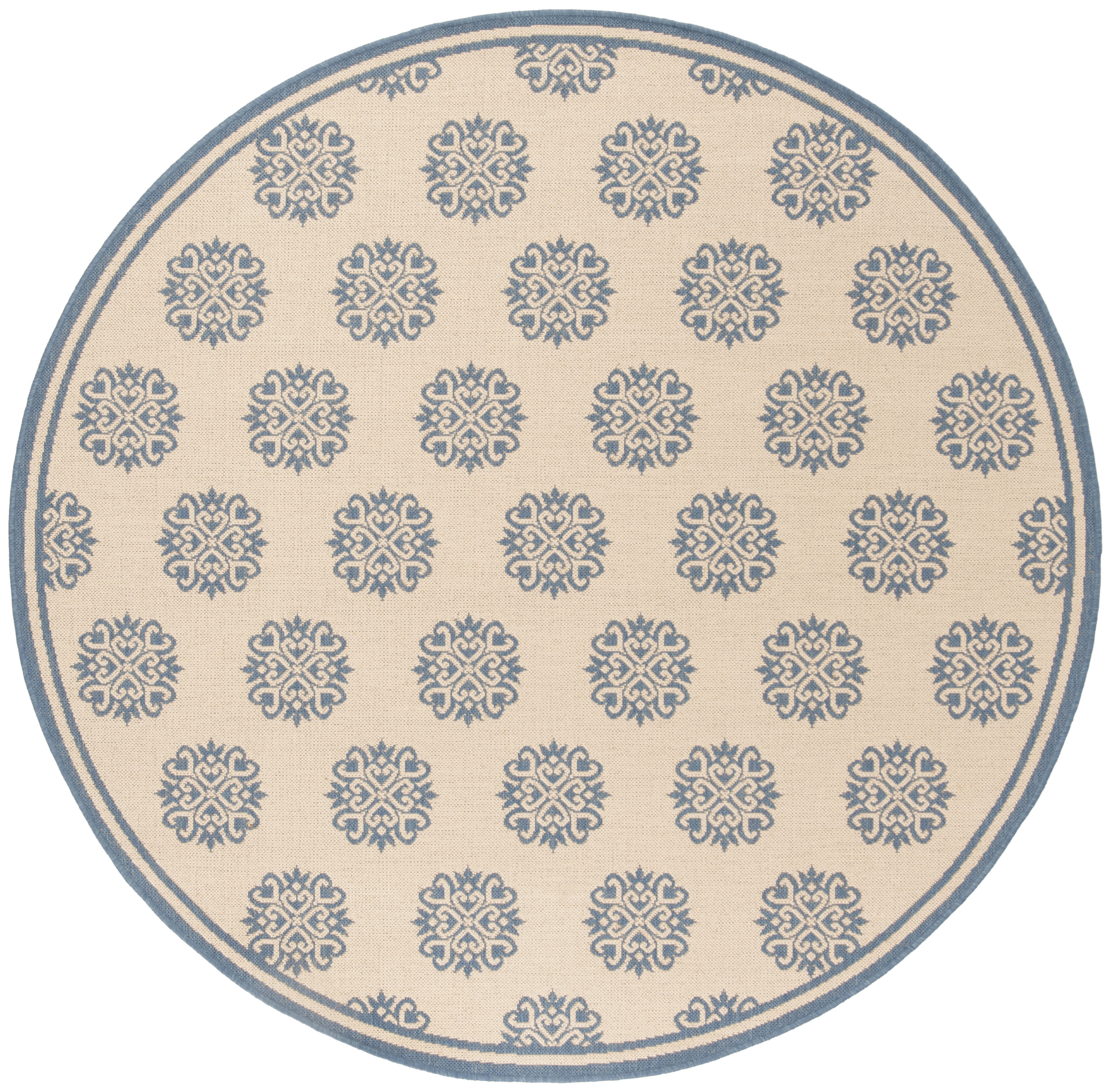 SAFAVIEH Outdoor LND181M Linden Collection Blue / Creme Rug