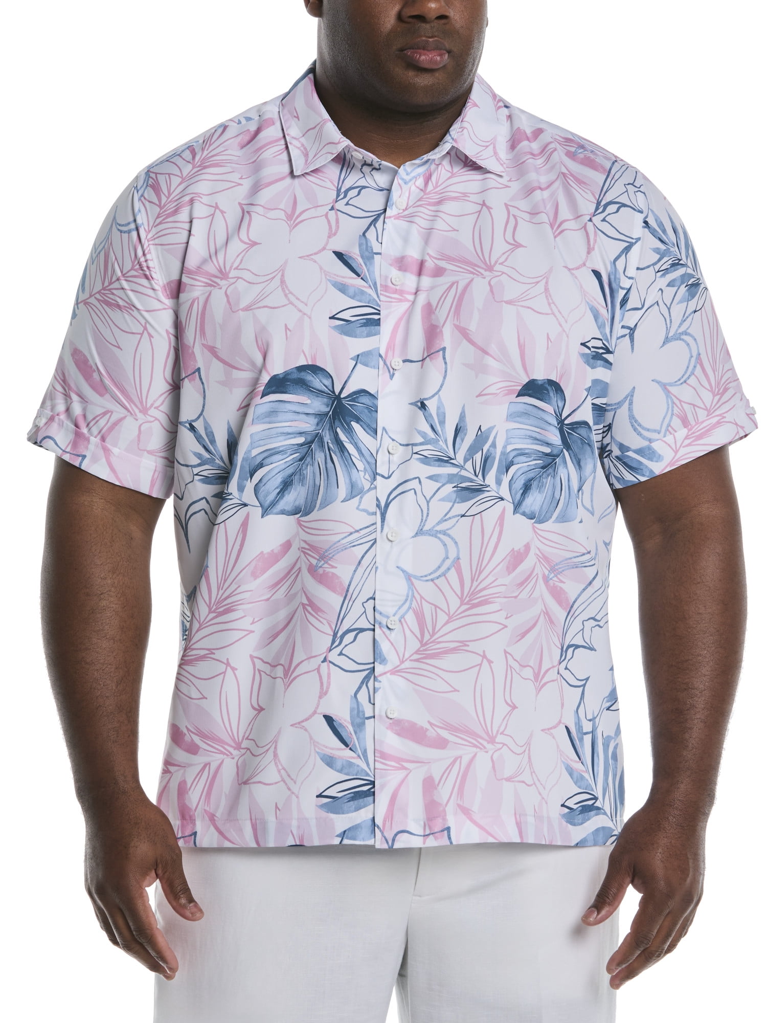 Cafe Luna Men's and Big Men's Tropical Flower Print Short Sleeve Shirt, Sizes S-5XL