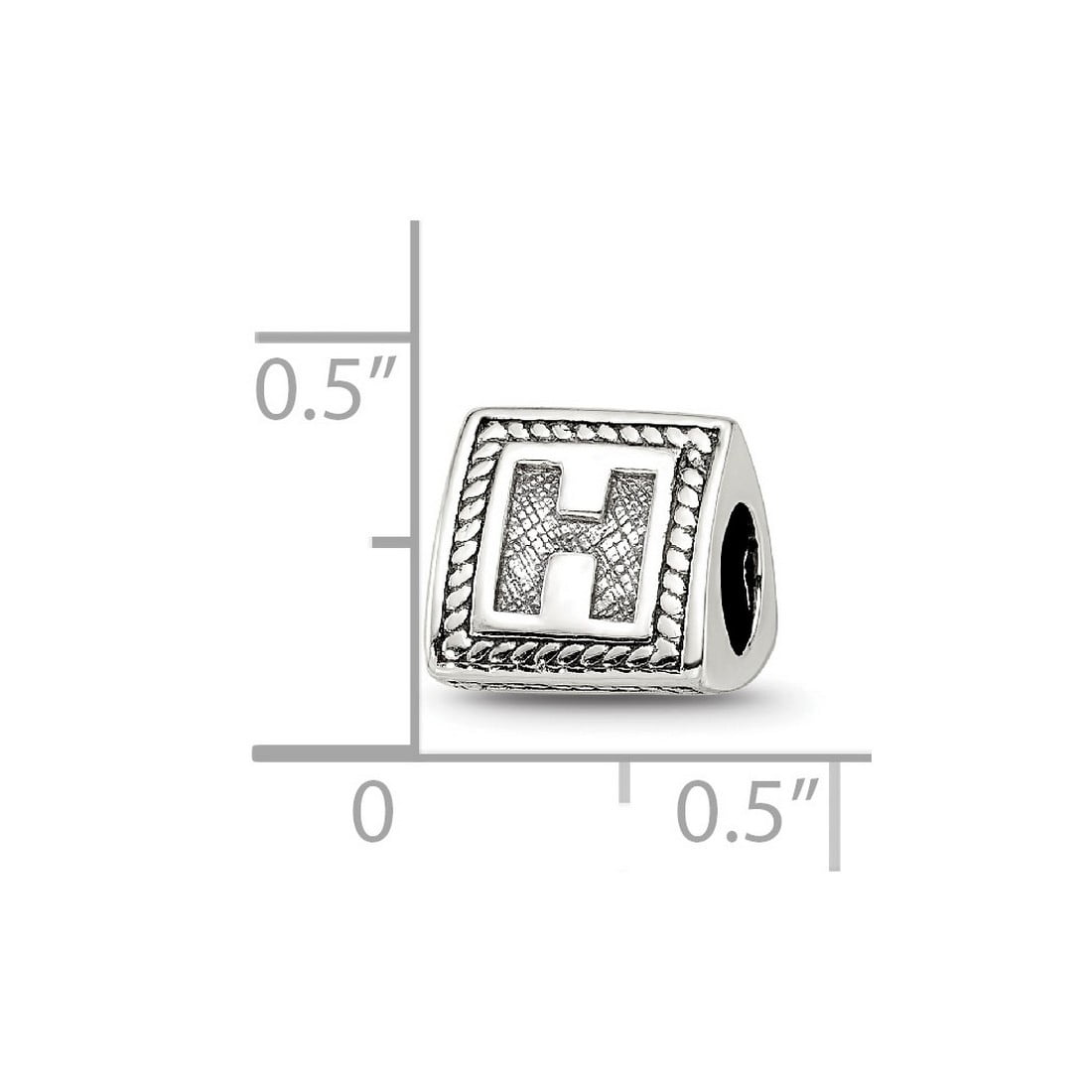 925 Sterling Silver Polished Oxidized Reflections Letter Name Personalized Monogram Initial H Triangle Block Bead Charm