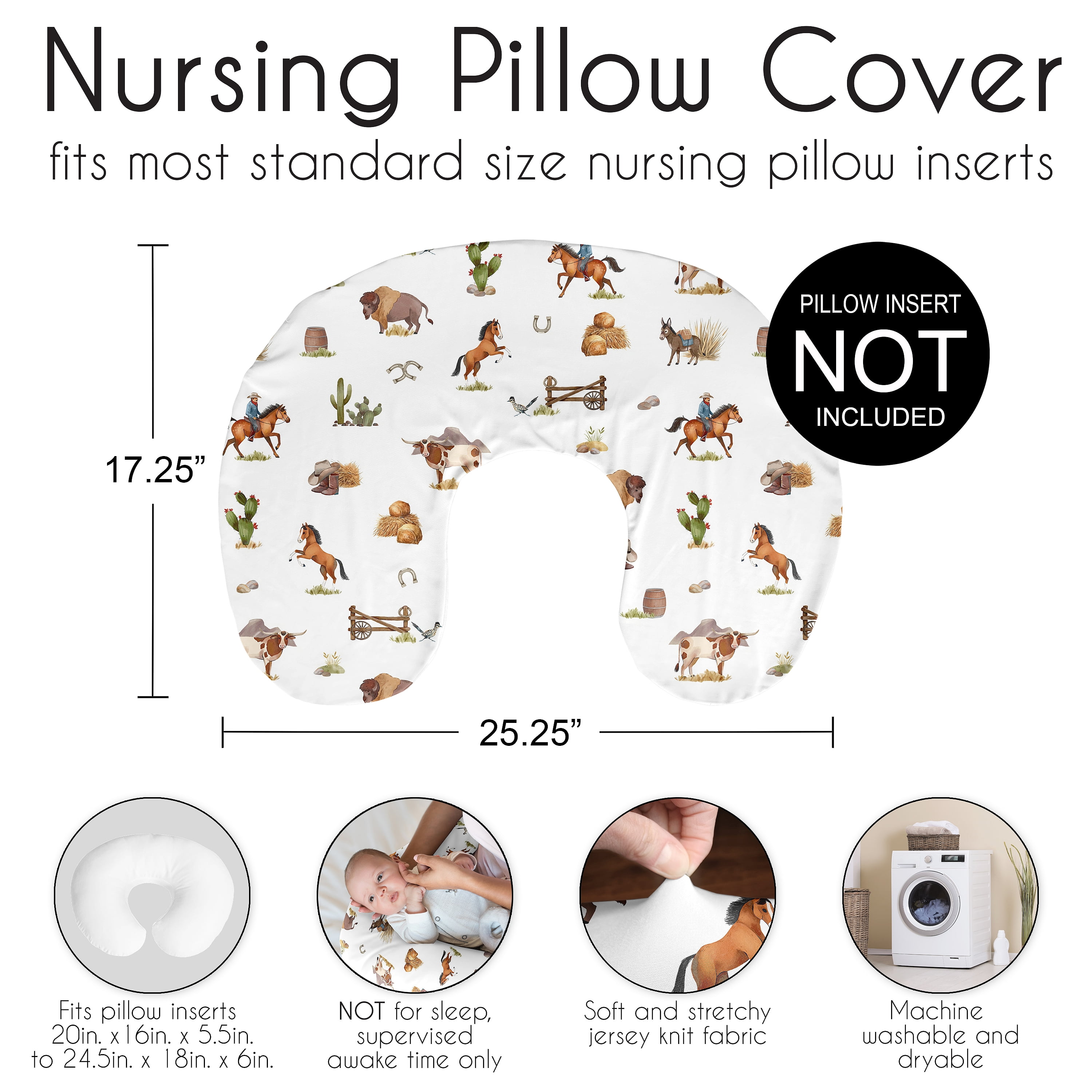 Sweet Jojo Designs Country Western Taupe Brown and Cream Nursing Pillow Cover Case (Pillow Not Included) (Pillow NOT Included)