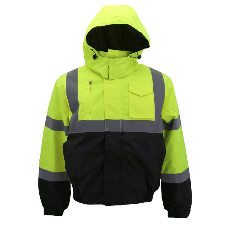 SKSAFETY High Visibility Reflective Jackets for Men, Waterproof Class 3 Safety Jacket with Pockets, Hi Vis Yellow Coats with Bla