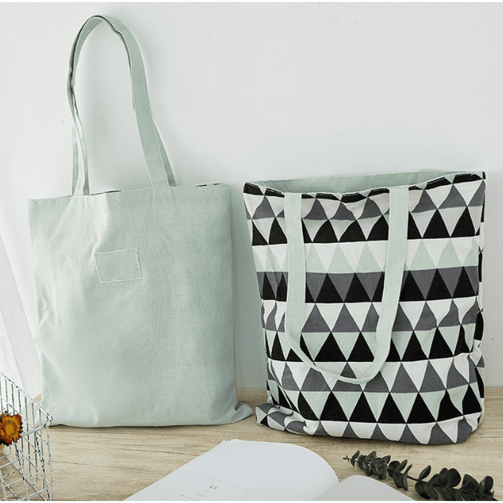 Fabric Double Sided Dual Purpose Handbag Cotton Linen Pocket Tote Bag Shopping Bag Storage Bag Sundries Bag 40 36cm Black Green Triangle Walmart