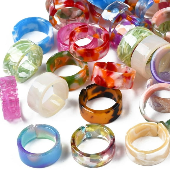 100pcs Resin Wide Band Cuff Ring Open Ring for Women Mixed color Size 11 3/4(21.1mm)