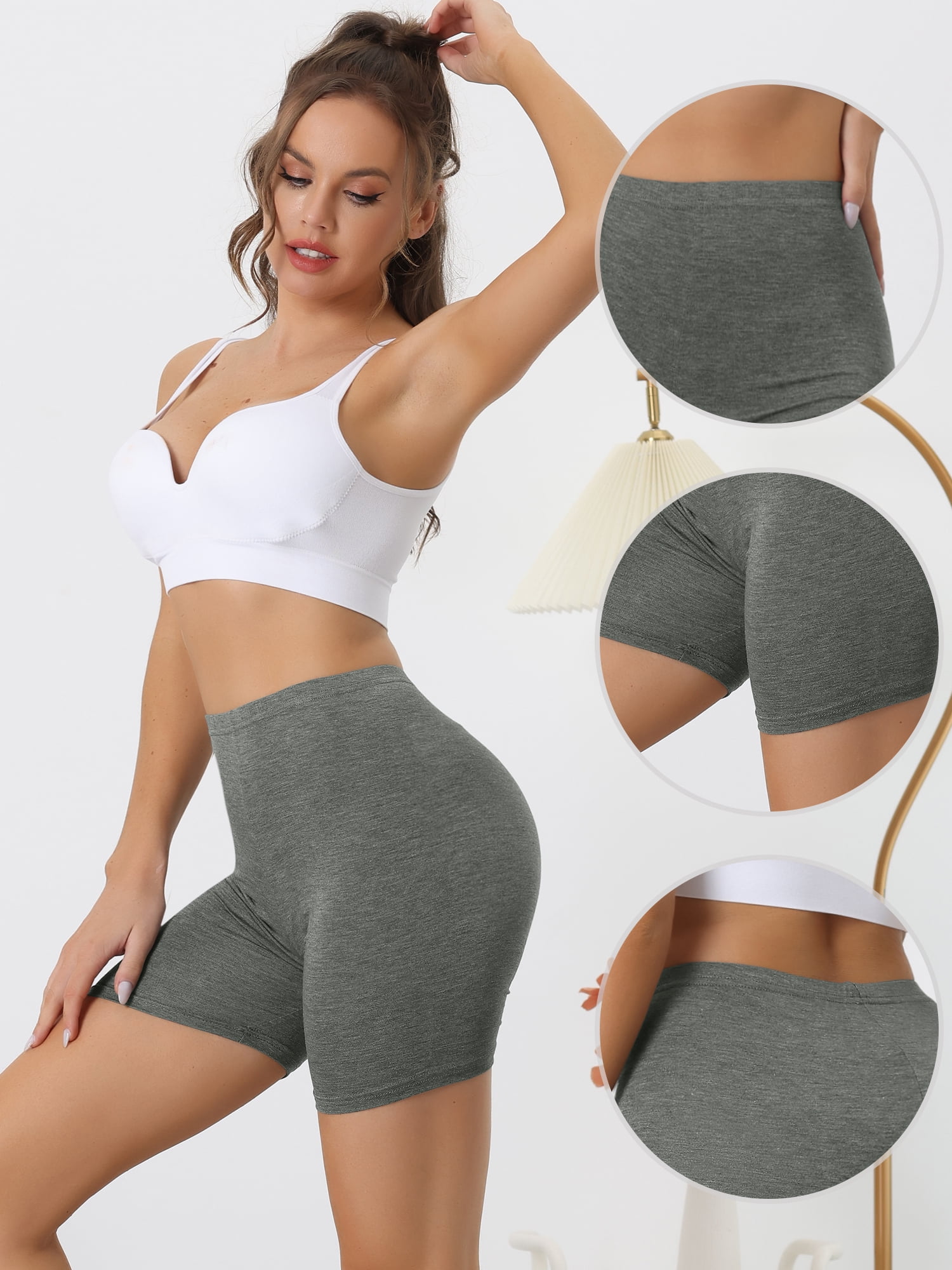 DARING DIVA Women's Mid-Thigh Boxer Underwear Full Coverage Boyshorts XL Dark Gray