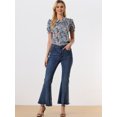thumbnail image 4 of Blusa De Manga Corta Con Volantes Y Cuello Peter Pan Floral Para Mujer Negro Morado S, 4 of 5