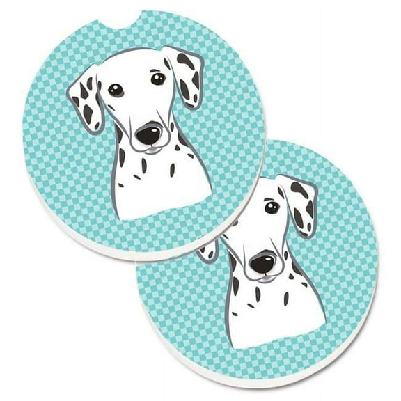 Checkerboard Blue Dalmatian Set of 2 Cup Holder Car Coaster