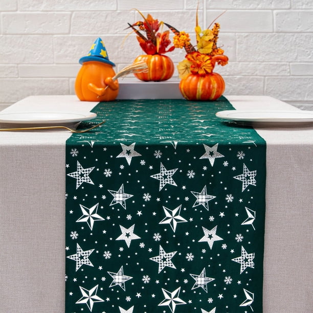 Camino de mesa navideño | Bandera navideña de 274 cm con diseño de copos de nieve | Terciopelo de poliéster rojo, verde y blanco para decoración de comedores y fiestas