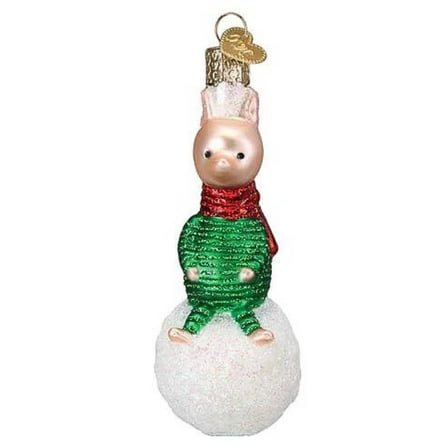 Old World Christmas Piglet on Snowball Hanging Ornament, 4.5-inch Height, Holiday Decoration
