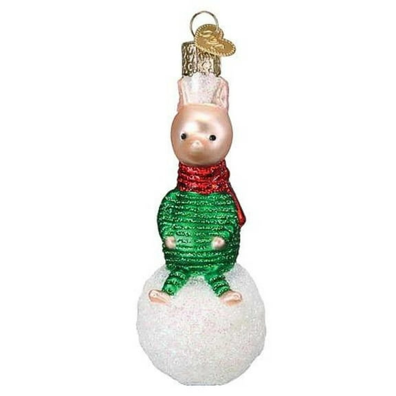Old World Christmas Piglet on Snowball Hanging Ornament, 4.5-inch Height, Holiday Decoration