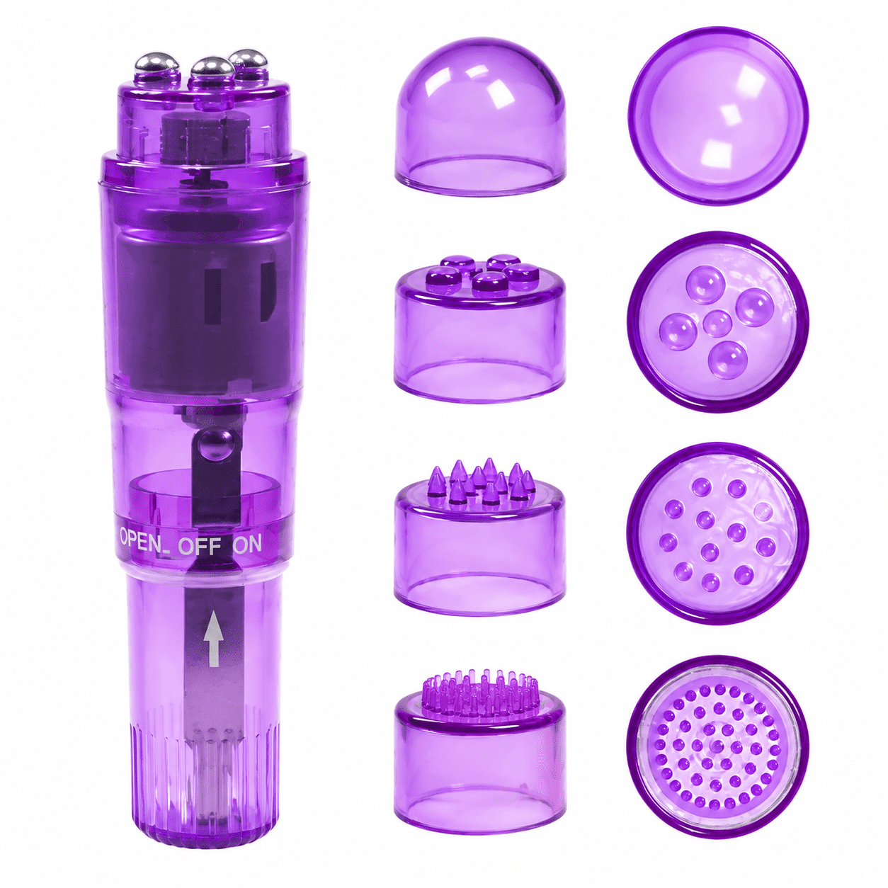 ELDORIX 2026 New Mini Full Body Massager Pen, Transparent Purple Four Head Massage Tool, Portable Handheld Massage Device, 1pc