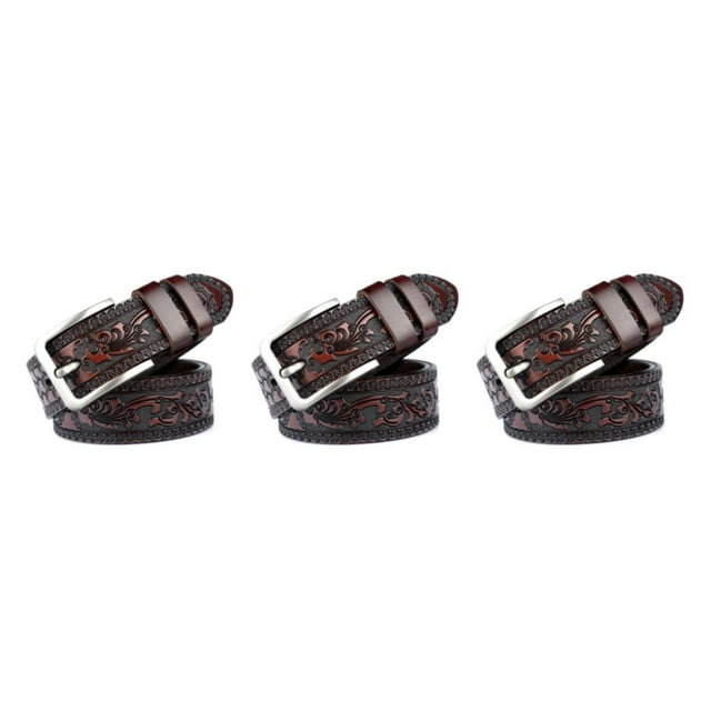 Decodeary Elegant And Versatile Fashion Printing Belt For Men Fine Workmanship PU Coffee 105cm 3Set
