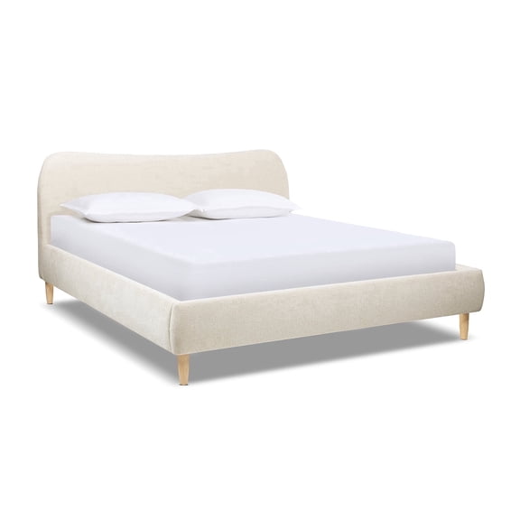 Jennifer Taylor Home Roman Curved Headboard Upholstered Platform Bed King Oatmeal Light Beige Chenille