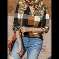 thumbnail image 4 of Blusas de Trabajo Básicas Informales para Mujer, con Cuello en V, Estampado A Cuadros, Puños y Larga. Amarillo 5XL, 4 of 7
