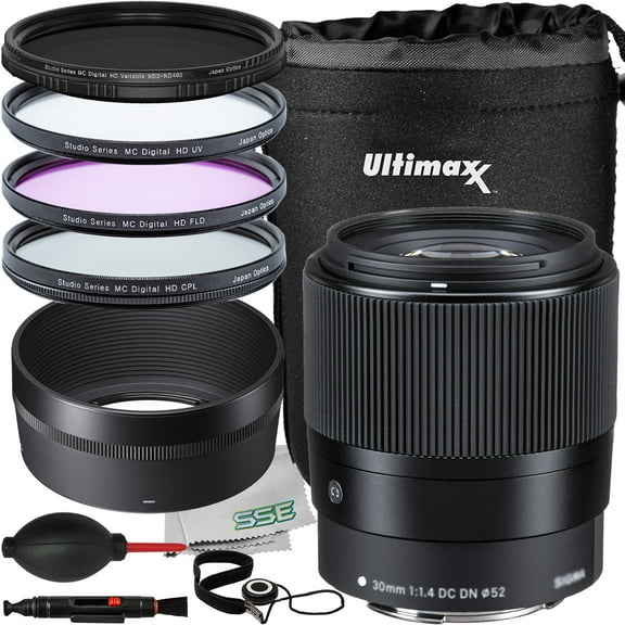Ultimaxx Essential Sigma 30mm f/1.4 DC DN Contemporary Lens Bundle (Z Mount) - Includes: 3PC Protective Filter Kit (UV, CPL, FLD) & More (13pc Bundle)