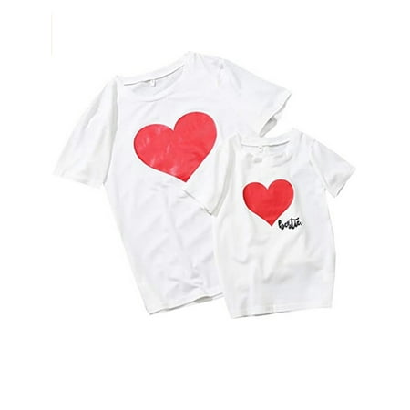 

Sunisery Family Mother and Daughter Matching T-Shirt Bestie Love Heart Print Cotton T-Shirt Short Sleeve Tops