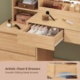thumbnail image 6 of FANRAL Curved Wood Vanity with LED Frame Mirror,Built-in Power Outlet & 8 Drawers,Open Shelves Dressing Table with Large Storage for Bedroom,Natural Oak Vanity, 6 of 9