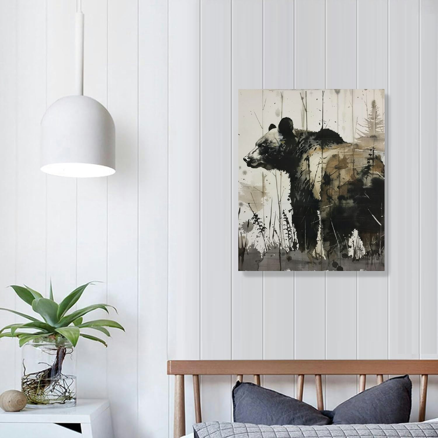 BCIIG  Rustic Wildlife Wall Art Black Bear Wall Decor Cabin Bathroom Woodland Nursery Decor Mountain Animal Canvas Pictures for Living Room Painting Bedroom Lodge Home Decorations 16''x20''