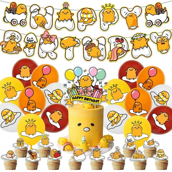 Gudetama birthday party supplies, party decoration set including banner, balloons, cake toppers, cupcake toppers, suitable for girls Gudetama party decorations