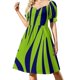 thumbnail image 1 of Vestido de manga corta con estampado de hojas abstractas de Maldivas en verde lima y azul marino brillante., 1 of 8