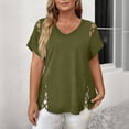 thumbnail image 2 of CIENVNSTG Women's Short Sleeve V Neck Top for 2026 Spring Summer Featuring Lattice Cutout on Sleeves and Hem Dressy Loose Fit Casual Tunic Blouse Great for Daily Trendy Vacation Outfits Green 2XL, 2 of 4