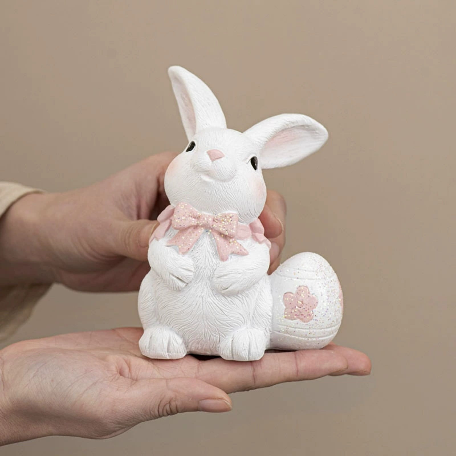 Resin Easter Bunny Holding Eggs White Adorable Rabbit Easter Egg Home Decor Ornament