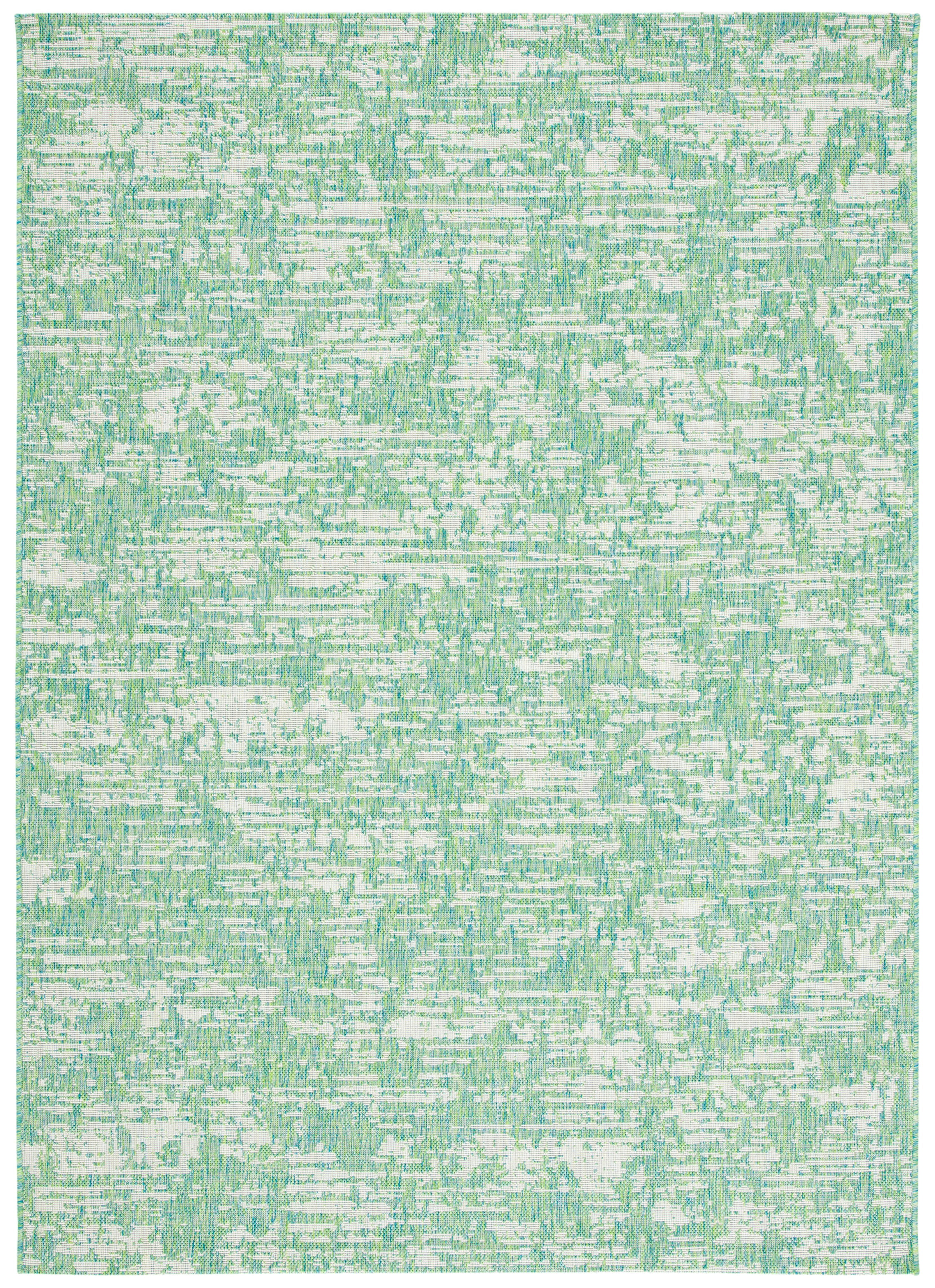 SAFAVIEH Courtyard Isolde Abstract Indoor/Outdoor Area Rug, Green Blue/Ivory, 5'3" x 7'7"