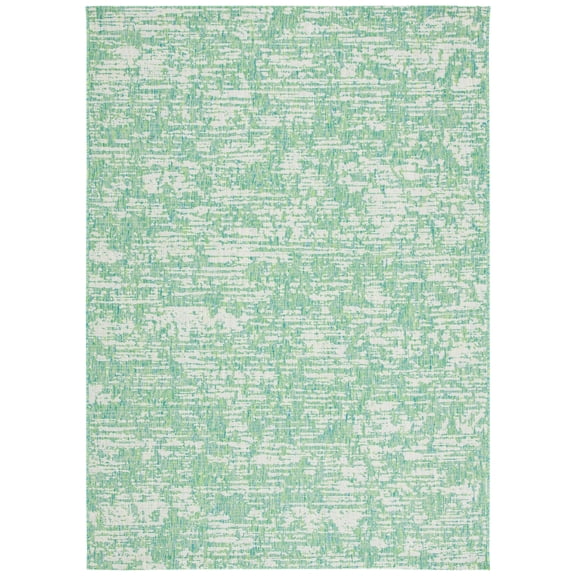 SAFAVIEH Courtyard Isolde Abstract Indoor/Outdoor Area Rug, Green Blue/Ivory, 4' x 5'7"